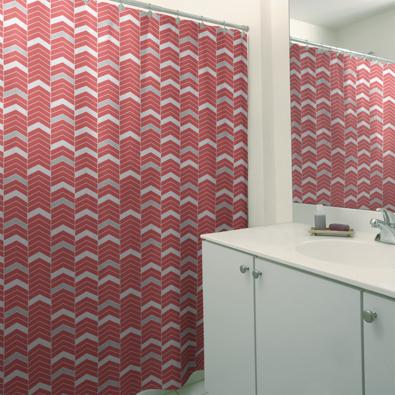 Rideau de douche simple à chevrons, Rouge / Mauve