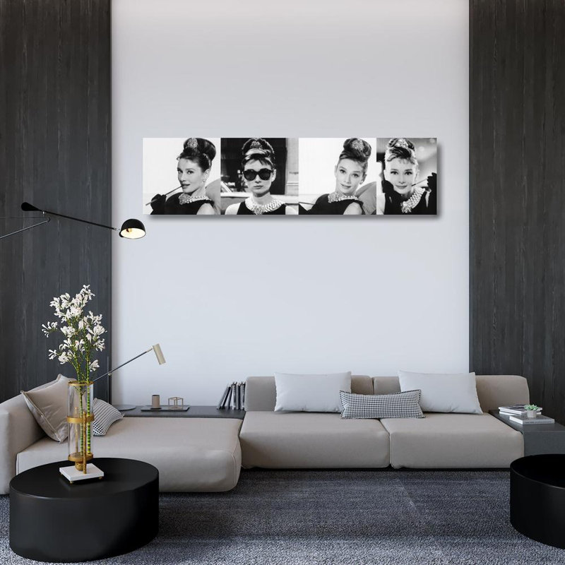 Audrey Hepburn (noir, blanc et rose), H 13 po x l 48 po
