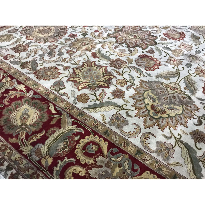 Tapis brun et ivoire de haute qualité noué à la main