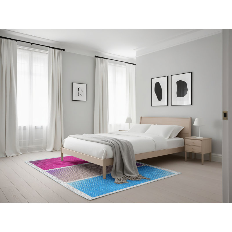 Tapis motif rose/gris/bleu Peddie, Rectangle 5 pi x 7 pi