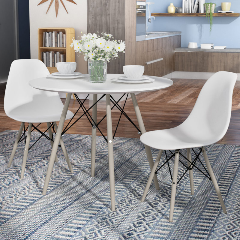 Ensemble de salle à manger Akaash, Blanc / gris, 3 pièces : 1 table, 2 chaises
