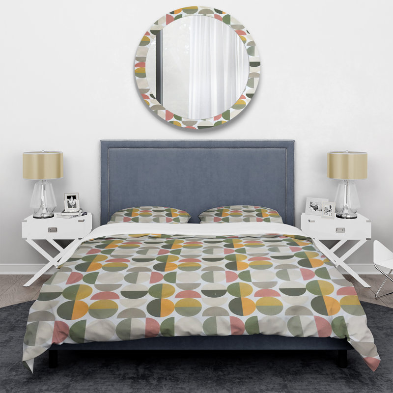 Ensemble de housse de couette de style mid-century circulaire rétro, Housse simple + 1 taie décorative