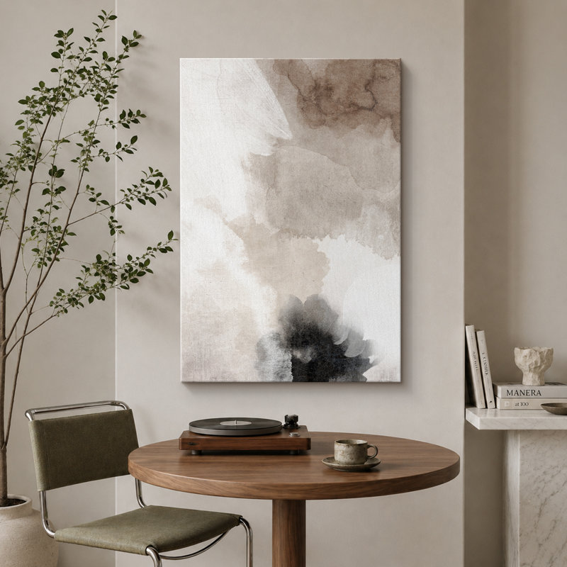 Grunge Abstract Paint Stroke Effect "Faded Tan And Gray Neutral Artwork, Minimalist Modern Contemporary Living Room Wall Pictures, Canvas Giclee Print Wall Art"