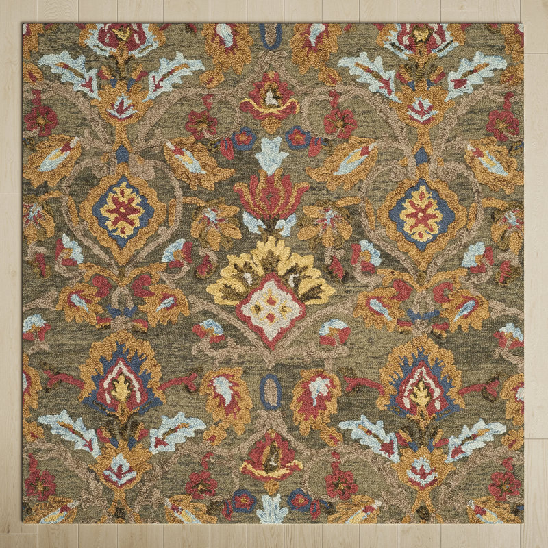 Tansy Wool Floral Indoor Rug, Square 8'