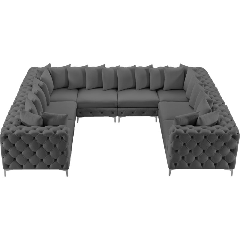 Canapé modulaire en velours 138 po, Velours gris