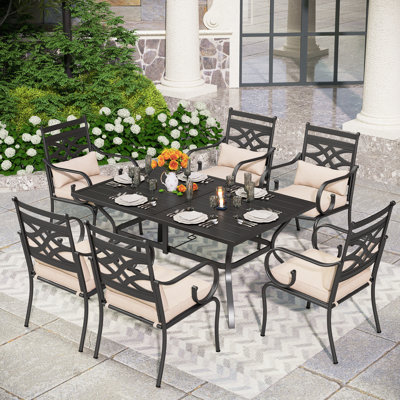 6-Person Steel Patio Dining Set with Cushions