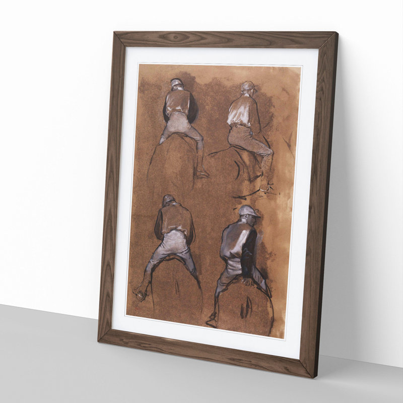 Horse Jockeys by Edgar Degas - Picture Frame Painting, Walnut Framed, 36cm H x 27cm W x 2cm D