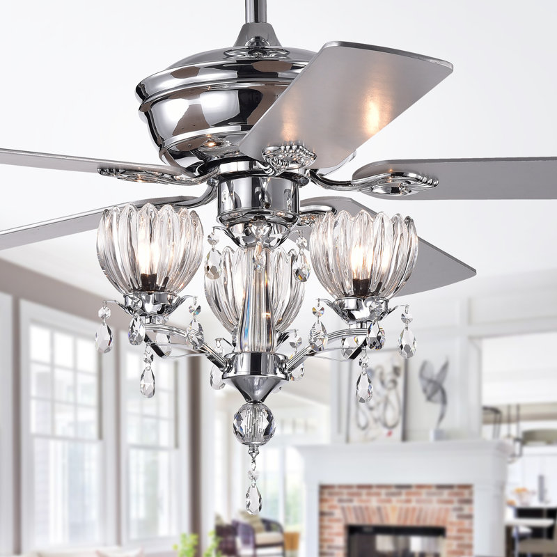 Babineaux 52'' Ceiling Fan with Light Kit, Chrome with Silver Finish Blades