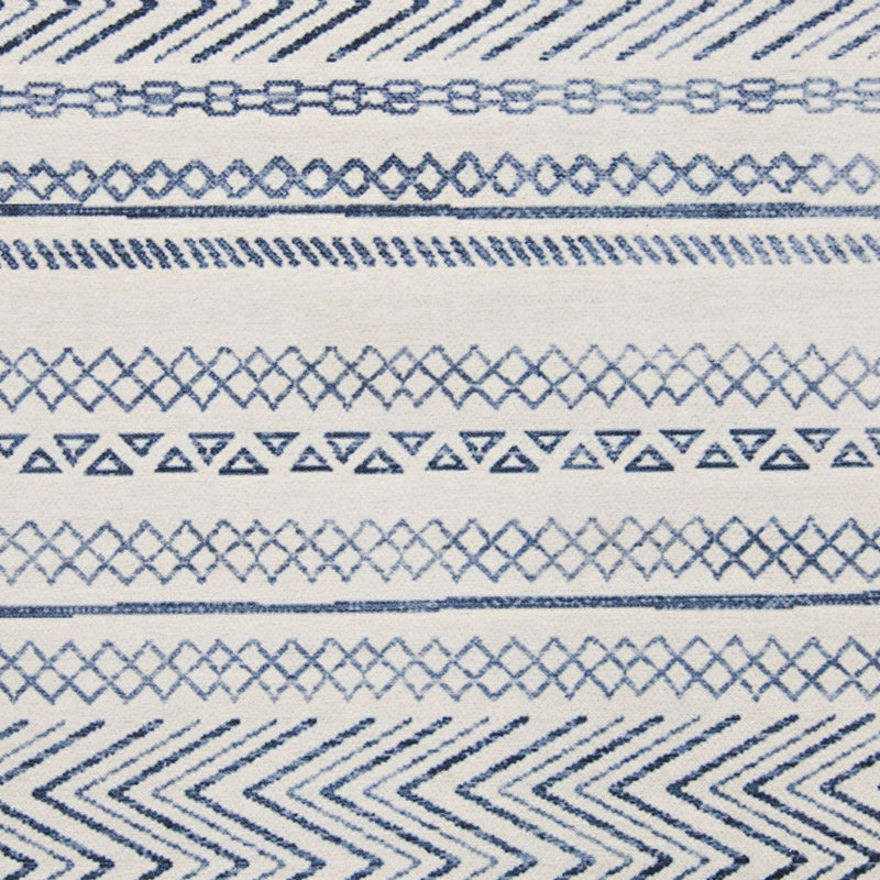 Arielah Moroccan Stripe Ivory and Blue Indoor Outdoor Machine Washable Area Rug, Rectangle 7' x 9'