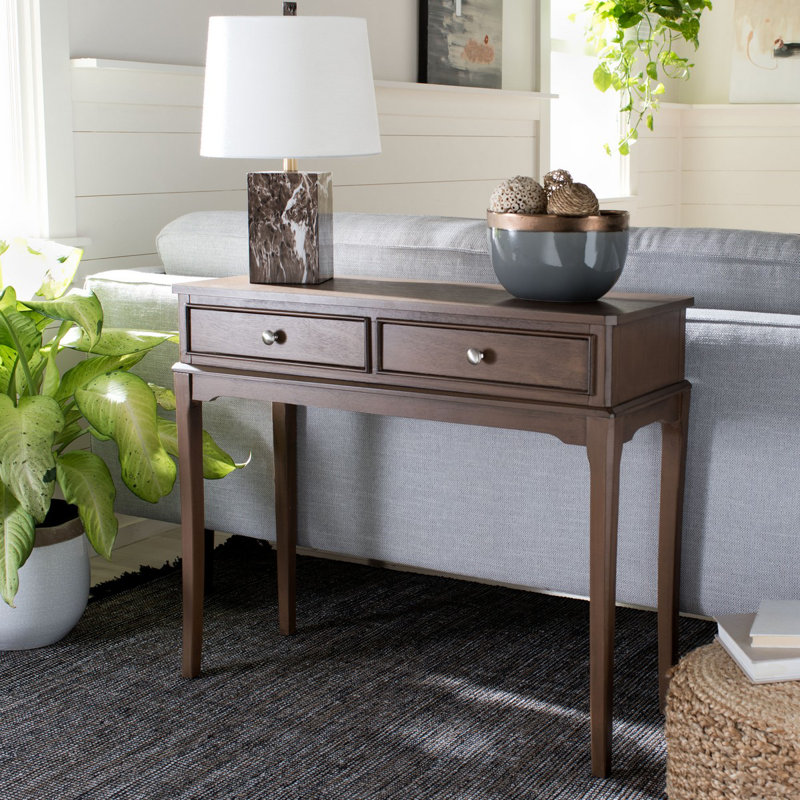 Durable Rustic 35.5'' Console Table – Solid Wood with 2 Drawers & Open Shelf for Baskets and Décor, Brown