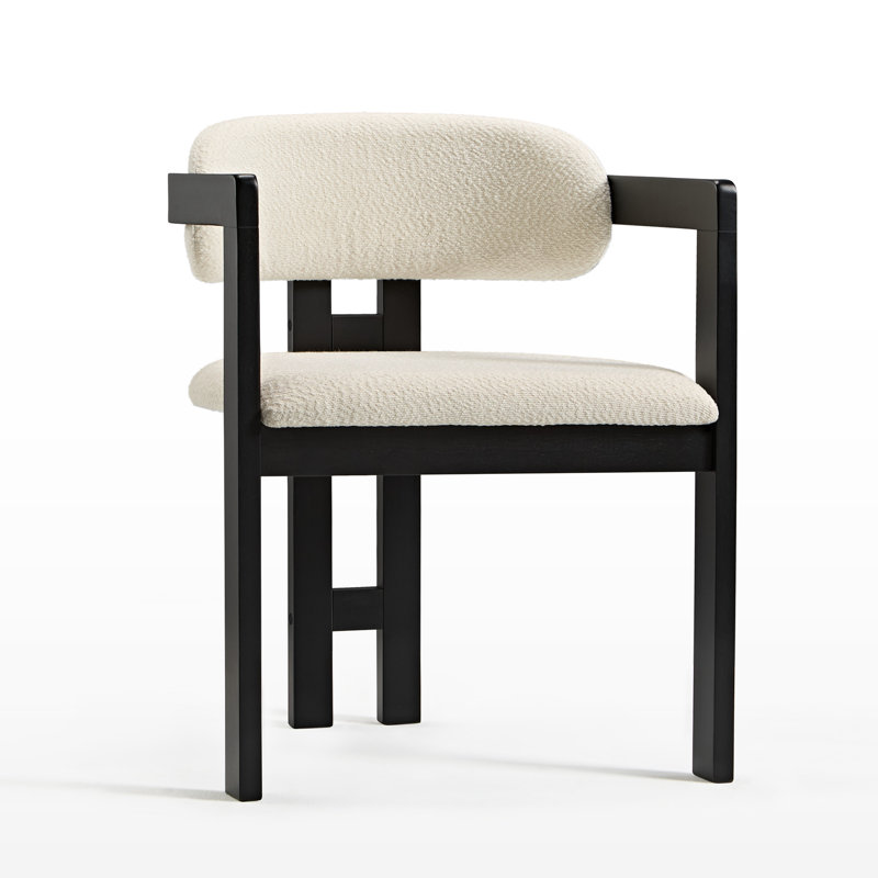 Elle Boucle Solid Wood Dining Chairs, Walnut/Black(Set of 2), Black