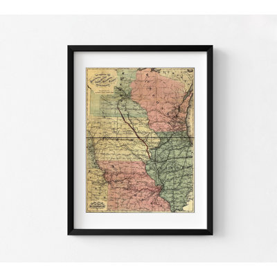 Burlington, Cedar Rapids et Minnesota, chemin de fer 1868, carte antique du Minnesota, Cedar Rapids Iowa, affiche, art mural Burlington, décor de couloir