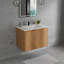 Meuble-lavabo en chêne doré peu encombrant avec lavabo en céramique, design moderne