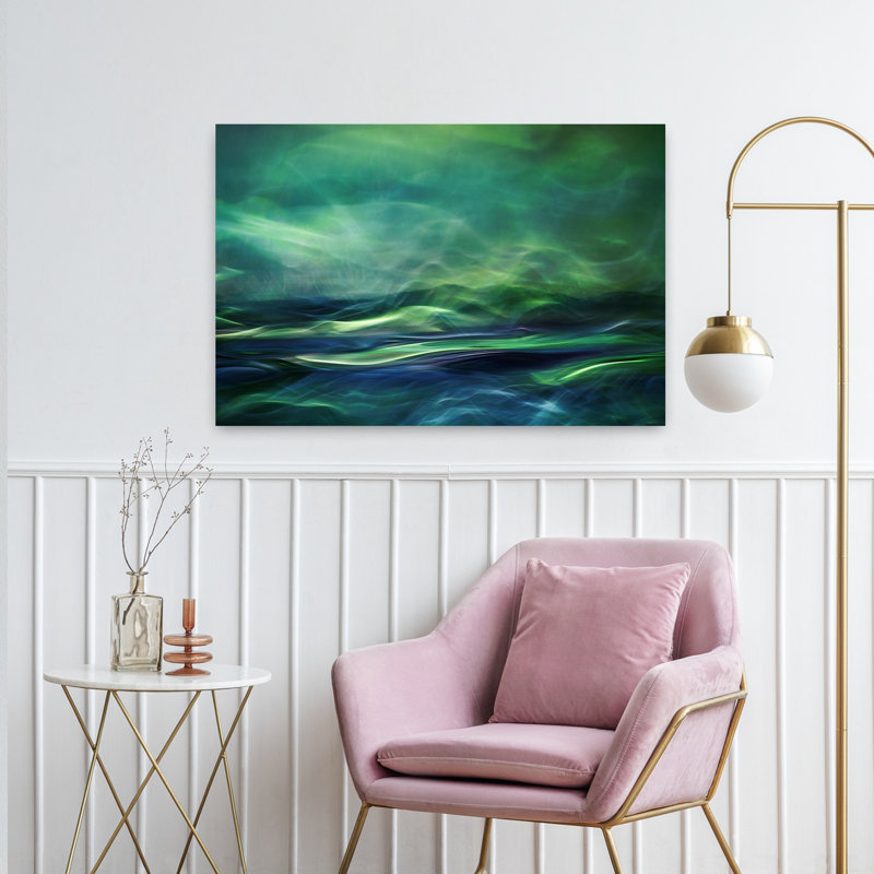 Art contemporain, paysage de rêve abstrait coloré, océan, H 24 po x l 36 po