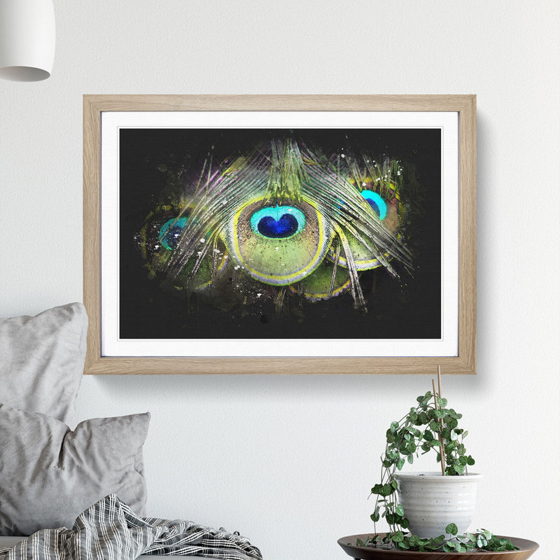 Peacock Feathers - Picture Frame Graphic Art Print, Oak Framed, 24cm H x 33cm W x 2cm D