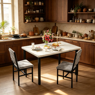 Ensemble de table de salle à manger pour petit espace 3 pièces, table de salle à manger rectangulaire avec 2 chaises capitonnées en tissu d'ameublement, pieds en métal robustes, styles de table multiples pour coin-repas, condo et maison