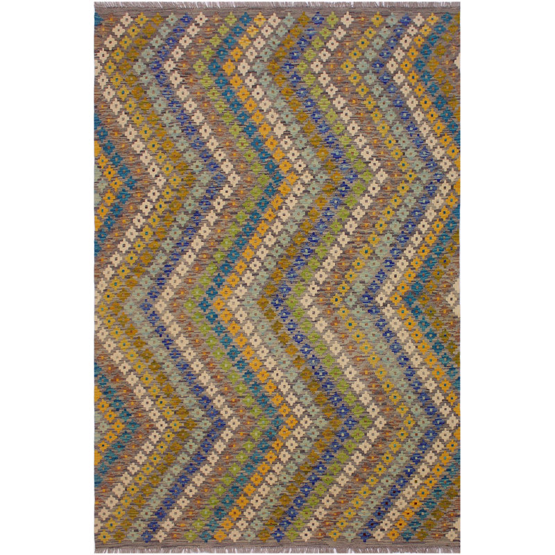 One-of-a-Kind Madee Handmade Kilim 5'5" x 8'3" Wool Ivory/Grey Area Rug