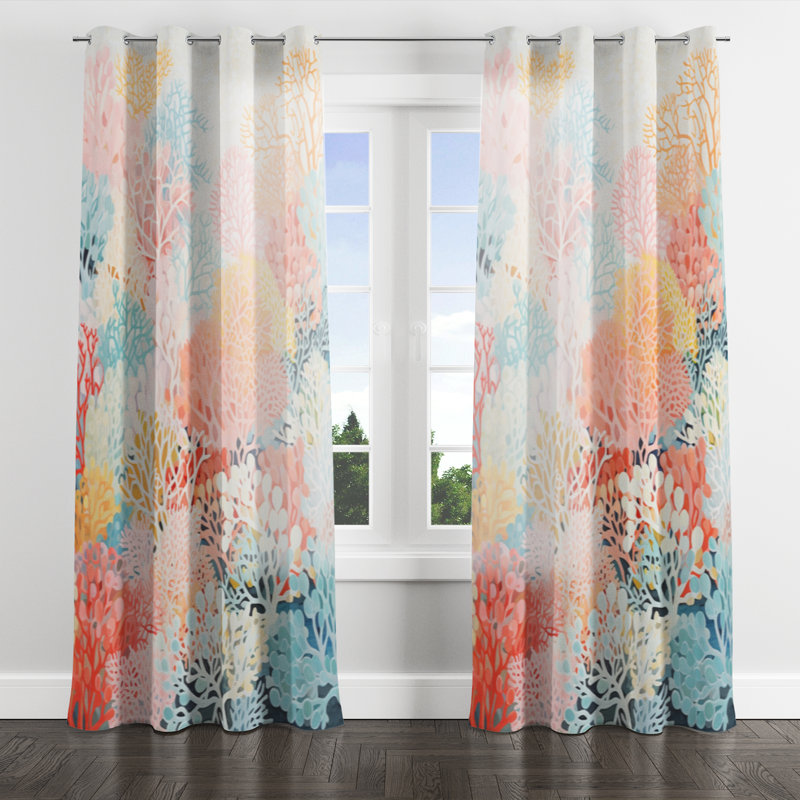 Coral Reef Barrier Expression - Nautical Velvet Grommet Curtain - Room Darkening - 1 panel, 52" W x 84" L, Silver Grommets