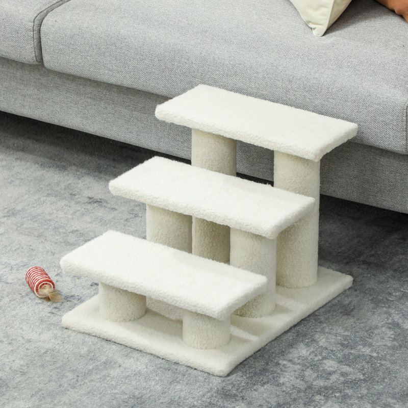 Escalier pour animal 3 marches, poteau à griffer pour chat, Marron clair