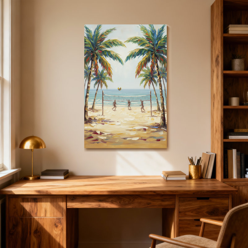 Plantes et fleurs, beach-volley, palmiers, vue sur l'océan