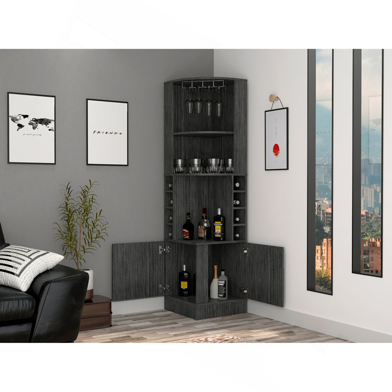 Meuble-bar Papprika, 8 casiers à vin, double porte, fini gris pâle, Light Gray