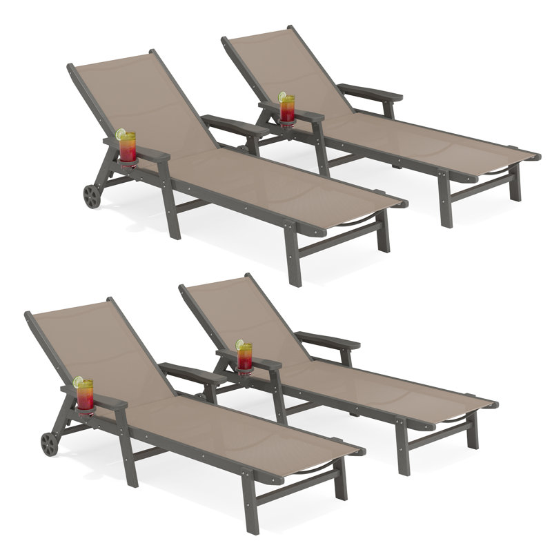Chaise longue inclinable d'extérieur en textile PEHD (lot de 4), Grey, 4