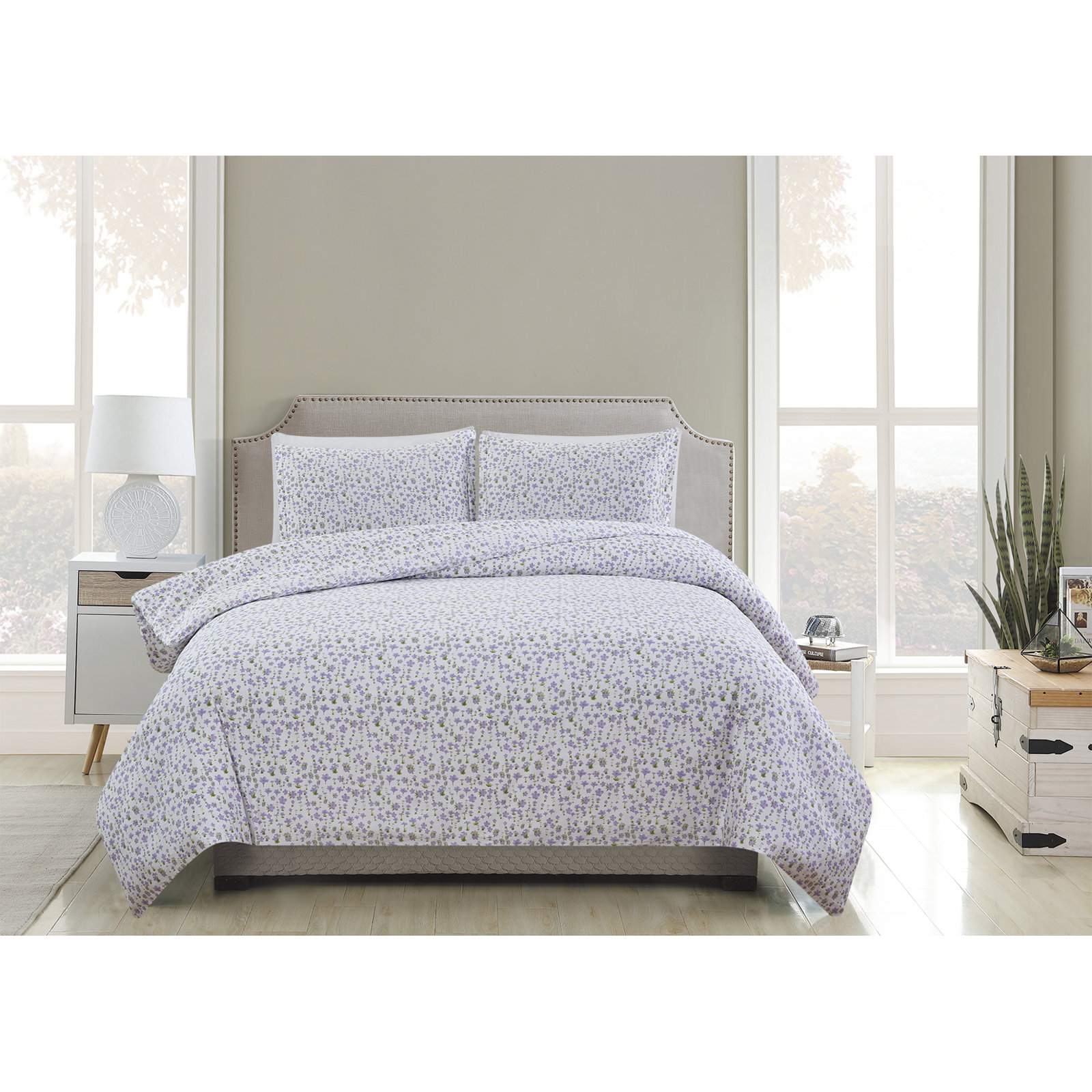Cotton Sateen Duvet Cover Set, King Duvet Cover + 2 King Shams