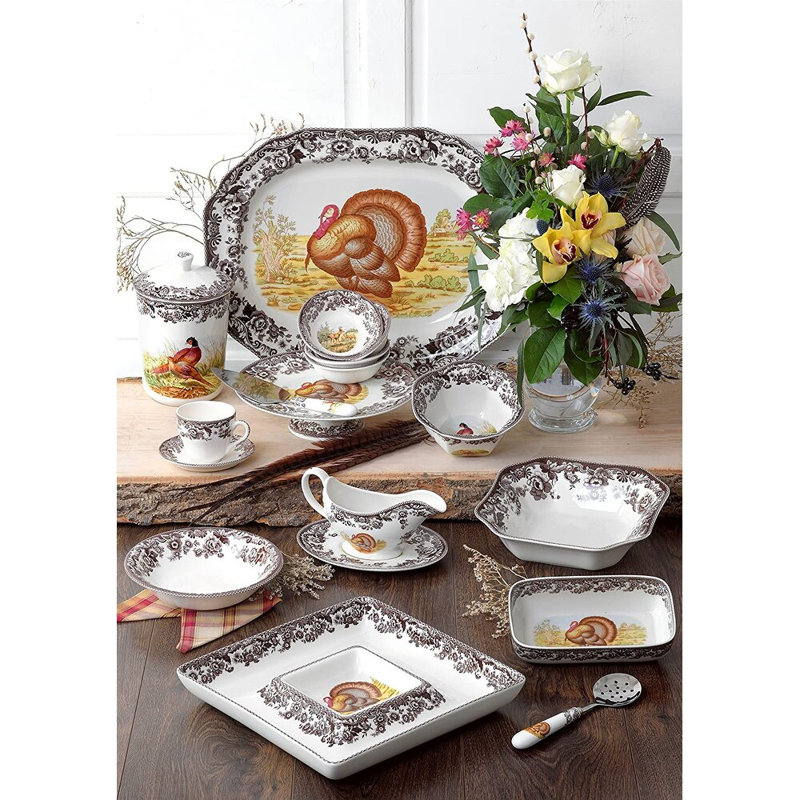 Plateau rectangulaire Spode Woodland - brun turc / blanc