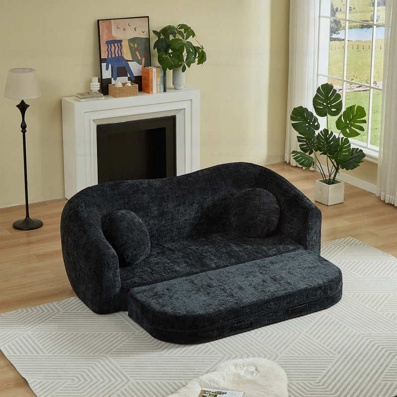 Canapé-lit inclinable incurvé de 86 pouces, canapé-lit pliant sans cadre 2 en 1 avec base coulissante et assise profonde, canapé deux places en chenille