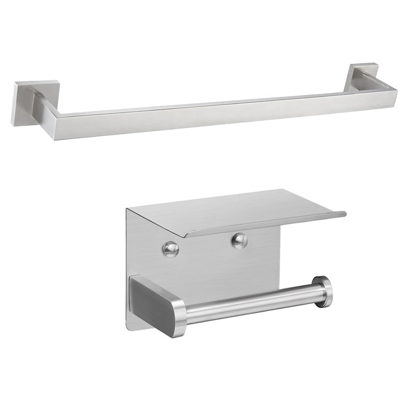 2-Piece Bath Hardware Set Wall Mounted Bathroom Accessories Set With Toilet Paper Holder And Towel Bar In Brushed Nickel
