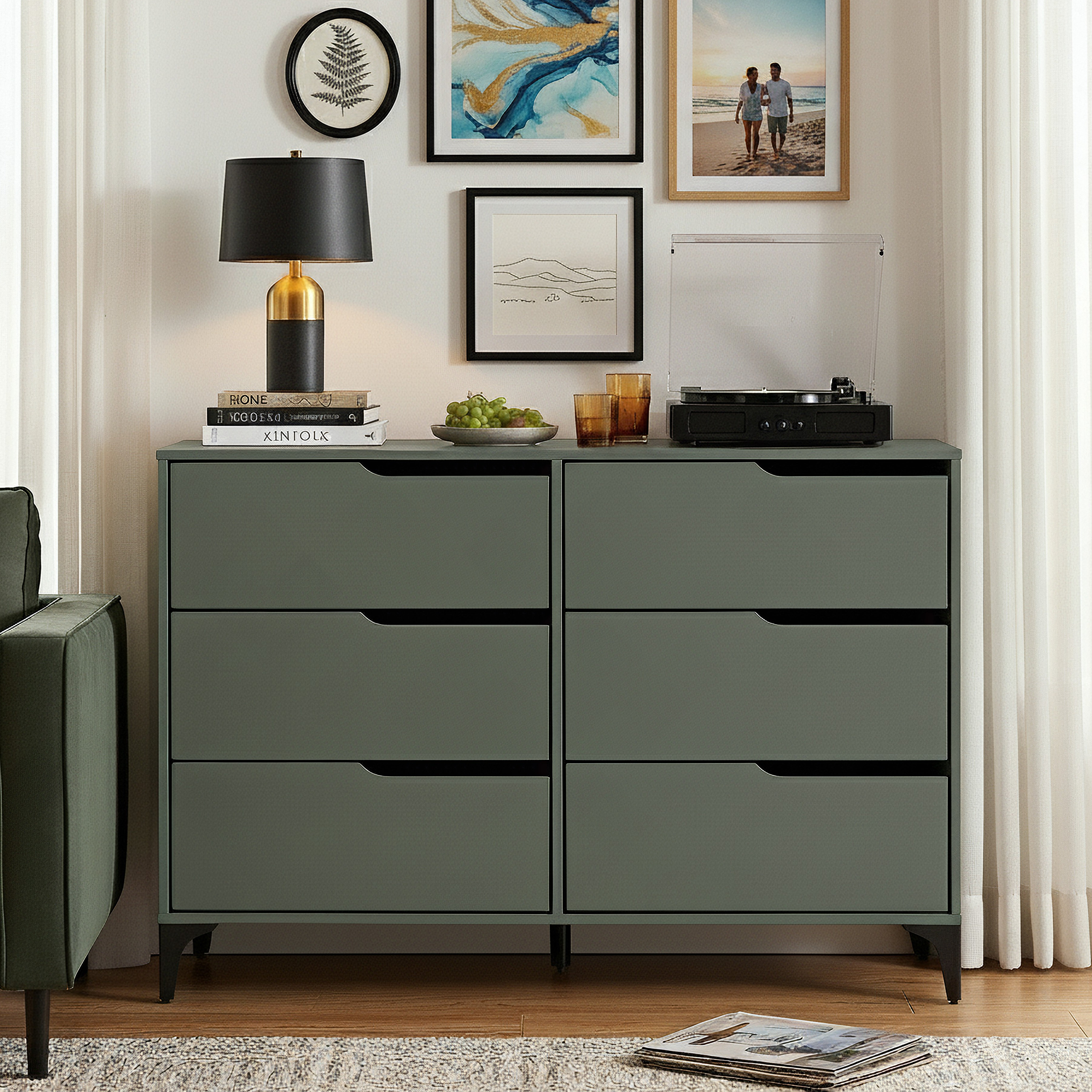 grey double dresser Norcross 6 Drawer 46.5'' W Double Dresser The Twillery Co. Color: Green
