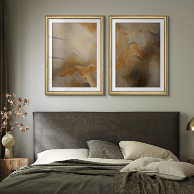 Premium Framed Wall Art Vintage Fine Art Antique Classic for Bedroom - 26"x36" Gold Set of 2