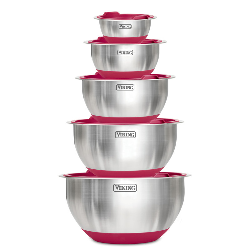 Viking 10 Piece Stainless Steel Mixing Bowl Set with Lids, Red