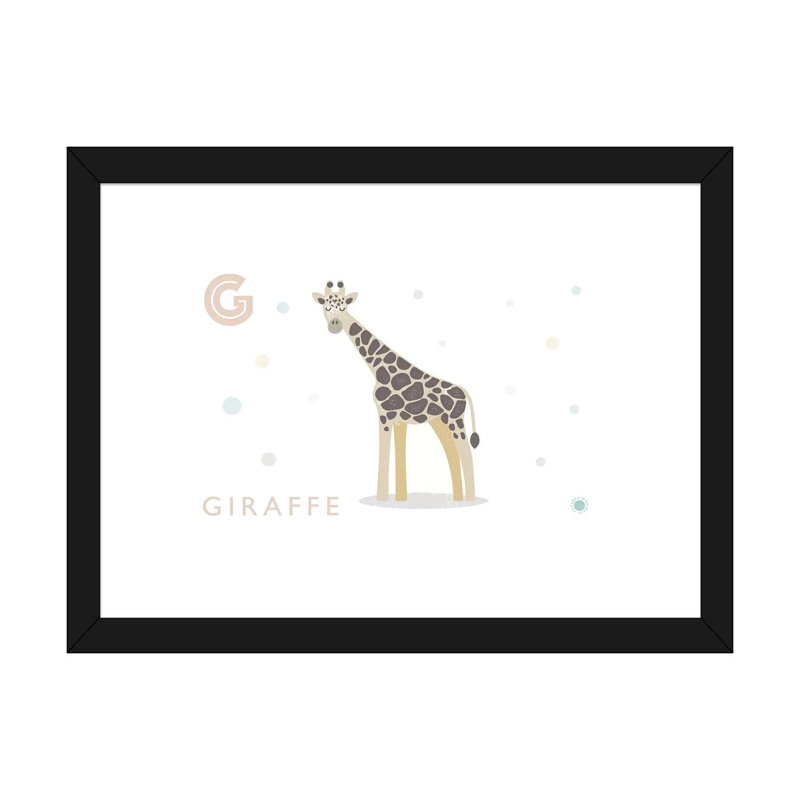 Girafe - impression d'art graphique, Papier encadré noir, H 16 po x l 24 po x P 1 po, Blanc