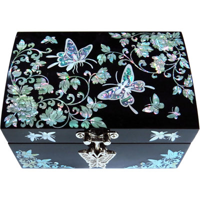 Boîte à bijoux en nacre faite à la main avec motif floral papillon - Finition laquée brillante pour bagues et boucles d'oreilles