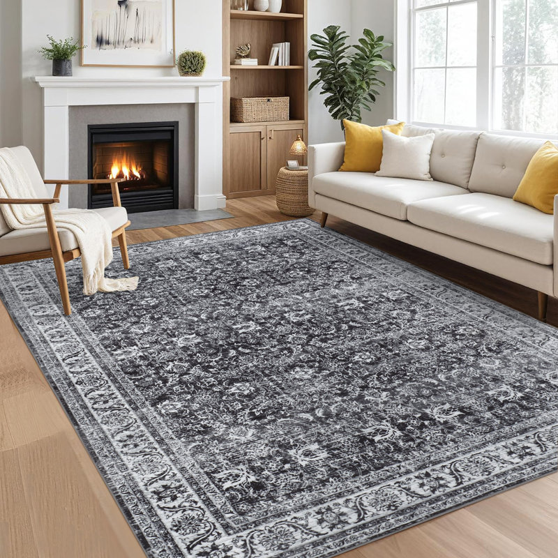 Tapis lavable à la machine Tapis de style oriental Tapis design rétro Tapis durable, Rectangle 9 pi x 12 pi