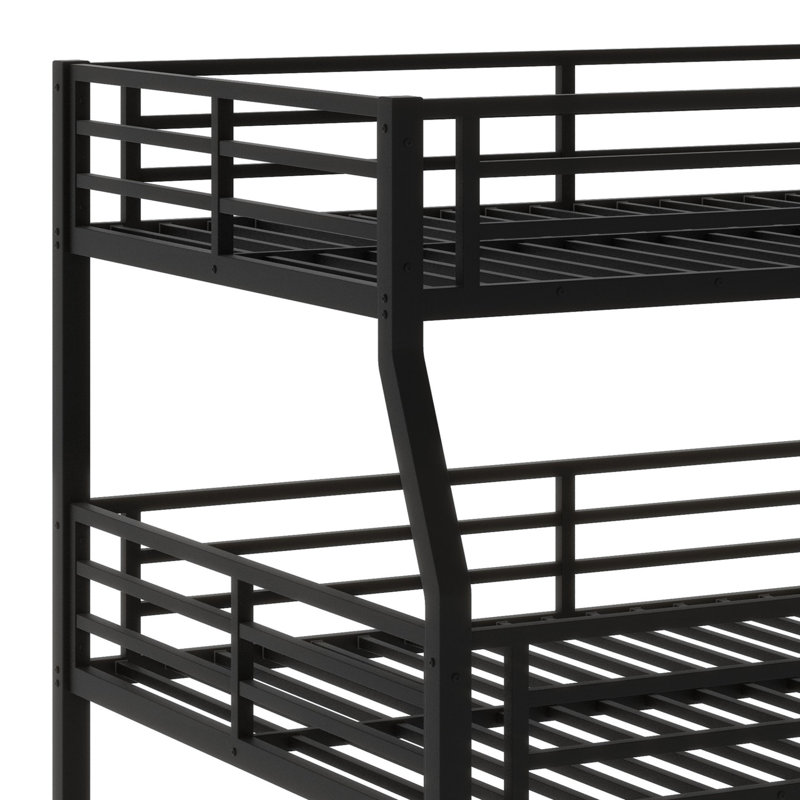 Metal Triple Bunk Bed With Guardrails, Full/Full XL Over Queen Over Queen, Black