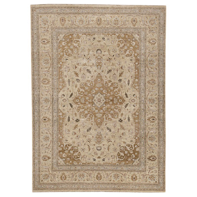 Hand Knotted Wool Area Rug in Gold