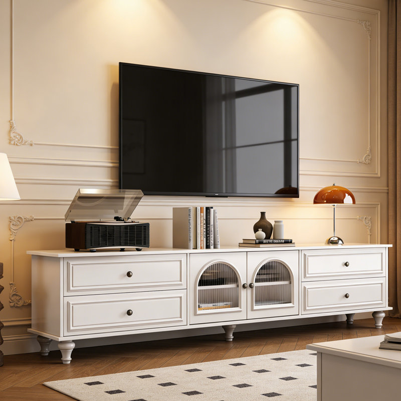 Meuble télé avec rangement Luxury, H 22,83 po x L 94,48 po x l 15,74 po, Blanc