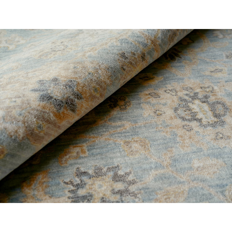 Artisan Power Loomed Wool/Nylon Oriental Area Rug in Light Blue/Tan/Black, Rectangle 4' x 6'