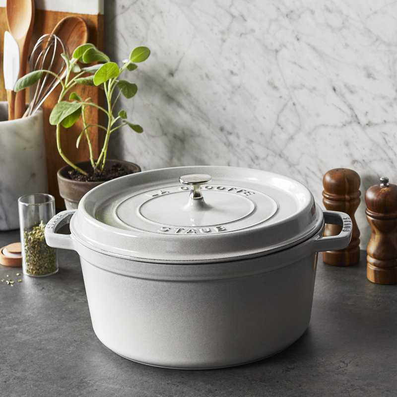 La Cocotte Cast Iron Round Cocotte, White Truffle, 7 quarts