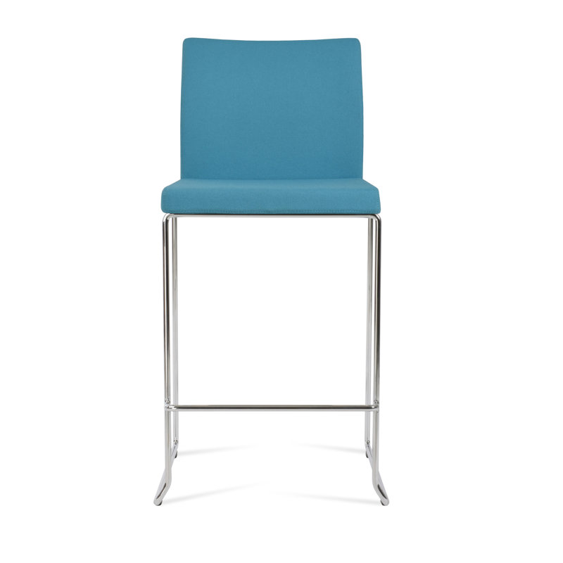 Tabouret de bar et de comptoir empilable en laine Aria, Chrome, Turquoise, Tabouret de bar (siège d'une hauteur de 29 po)