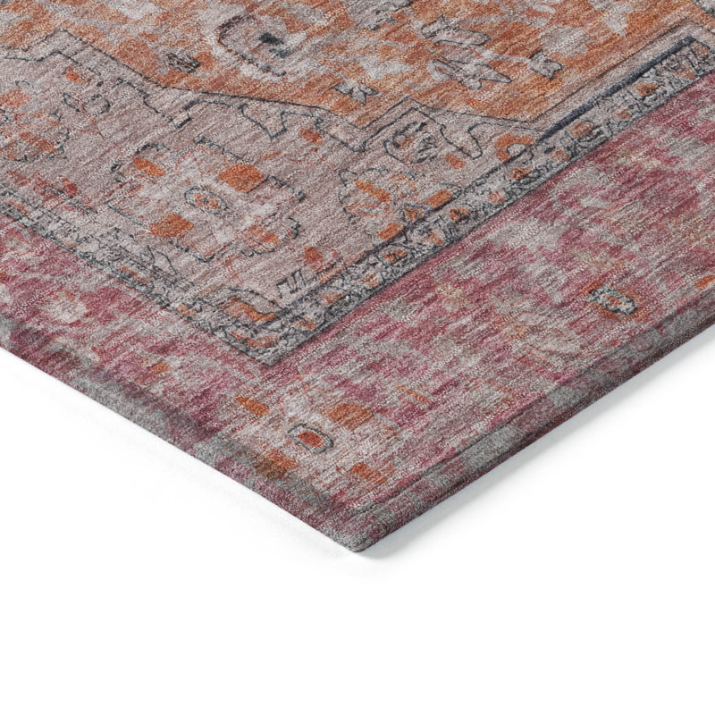 Tapis orange intérieur / extérieur lavable à la machine Claudian ACN1651, Rectangle 10 pi x 14 pi
