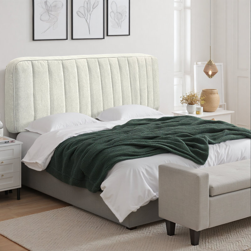 Upholstered, Assembly-Free Cashmere Yarn-Dyed Linen Headboard Compression, California King, Beige