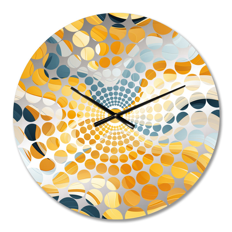 Horloge murale abstraite jaune et blanc Mid-Century Waves Fusion, Médium