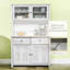 Armoire de garde-manger avec rangement supplémentaire pour casseroles Pots, 63,5 po de hauteur, 4 tablettes, tiroirs, gris cendré, maximise l'espace de la cuisine, portes en verre encadrées, comptoir à micro-ondes ouvert
