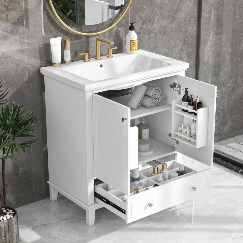 Meuble-lavabo 30 po avec lavabo en céramique, Vert foncé, Doré