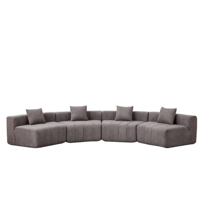 Chenille Curved Sectional Sofa With 4 Pillows