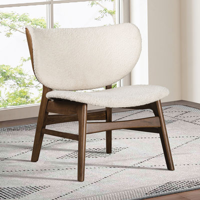 Chaise d'appoint moderne Mid-Century avec dossier à oreilles noyer / beige