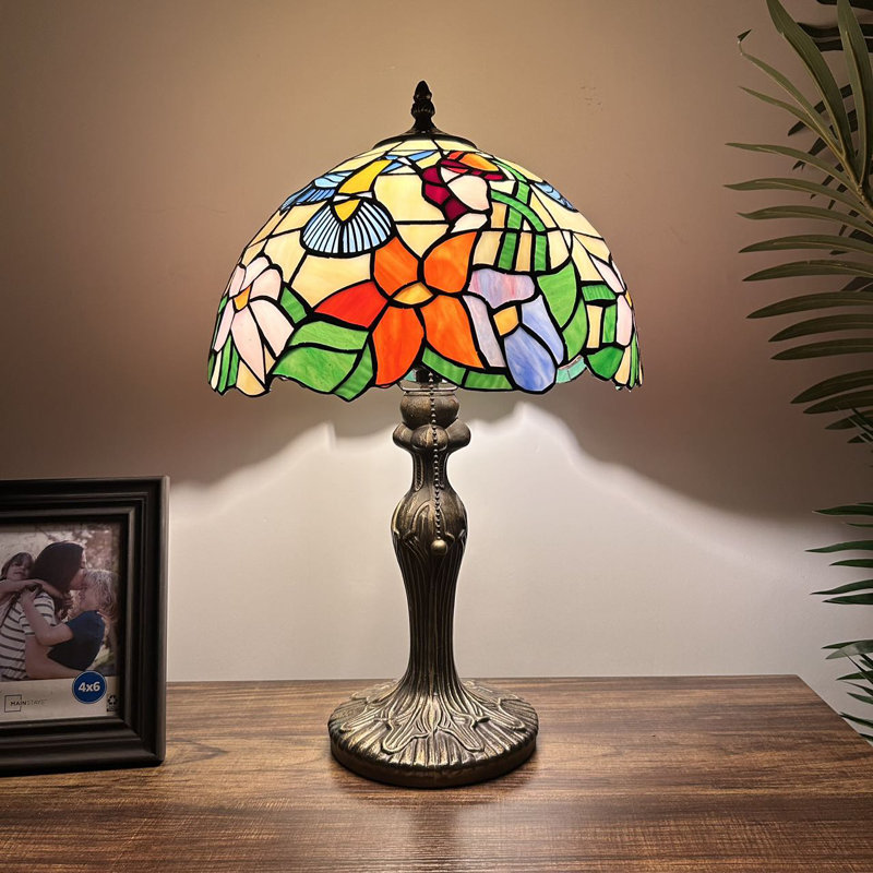 Lampe de table Veilleux Tiffany vitrail fleurs de colibri ampoule DEL incluse l 12 po x P 12 po x H 19 po